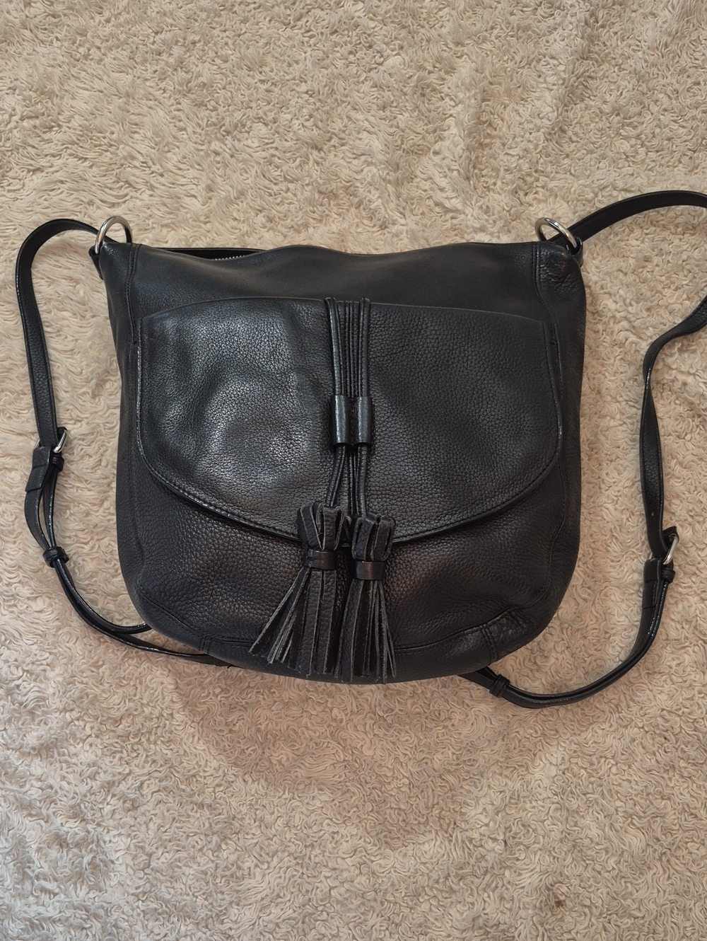 SANCTUARY Convertable Shoulder Bag Backpack Pebbled Leather Tassel Trim Purse